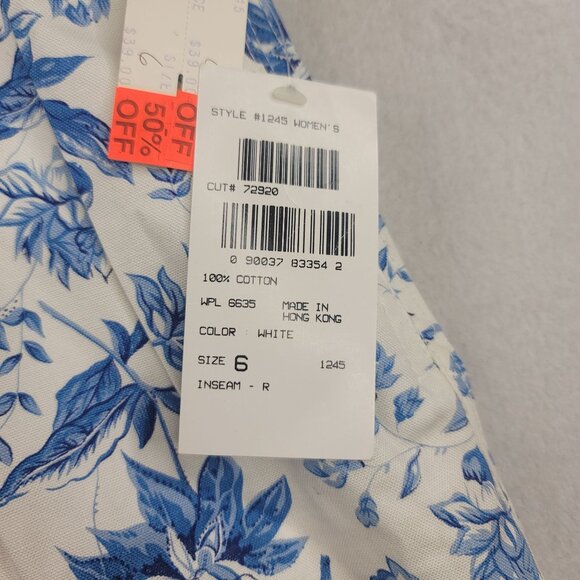 Vintage Deadstock Woolrich Womens Floral Print Cotton Shorts White Blue Size 6 - Picture 7 of 11